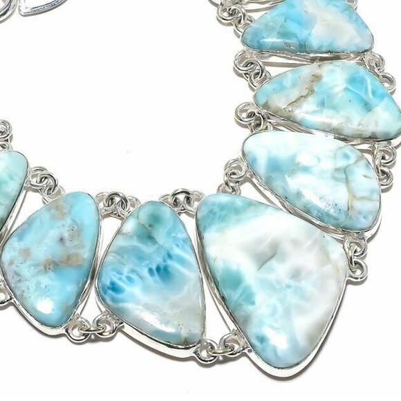 NEW - Caribbean Larimar Stone Sterling Adjustable Necklace - Picture 2 of 6